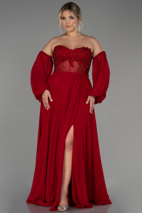 Long Red Chiffon Plus Size Evening Dress ABU3451