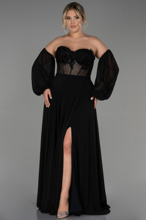 Long Black Chiffon Plus Size Evening Dress ABU3590