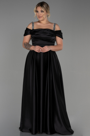 Long Black Satin Plus Size Evening Dress ABU3277