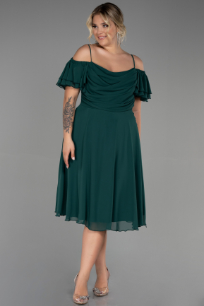 Emerald Green Midi Chiffon Plus Size Evening Dress ABK1475