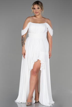 Long White Chiffon Plus Size Evening Dress ABU3168