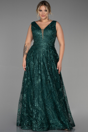Long Emerald Green Laced Plus Size Evening Dress ABU3287