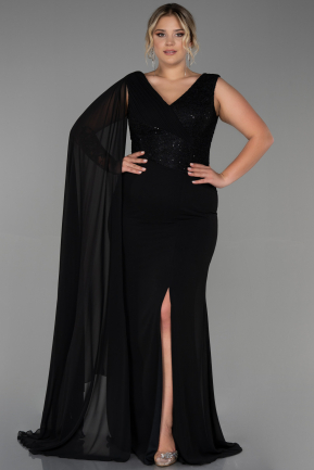Long Black Chiffon Plus Size Evening Dress ABU3288