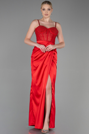 Long Red Satin Evening Dress ABU3312
