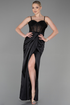 Long Black Satin Evening Dress ABU3312