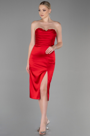 Midi Red Satin Invitation Dress ABK1845
