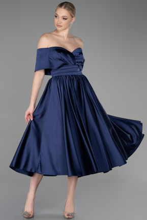 Midi Navy Blue Satin Night Dress ABK1846