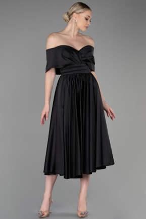 Midi Black Satin Night Dress ABK1846