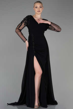 Long Black Satin Evening Dress ABU3314