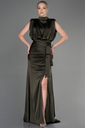 Dark Khaki Long Satin Evening Dress ABU2133