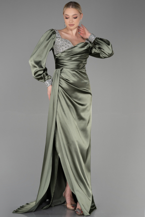 Long Olive Drab Satin Evening Dress ABU3318