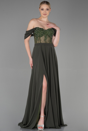 Long Olive Drab Chiffon Evening Dress ABU3310