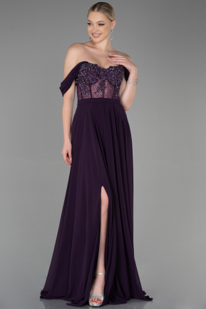 Long Dark Purple Chiffon Evening Dress ABU3310