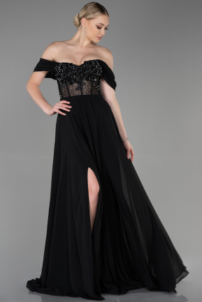 Long Black Chiffon Evening Dress ABU3310