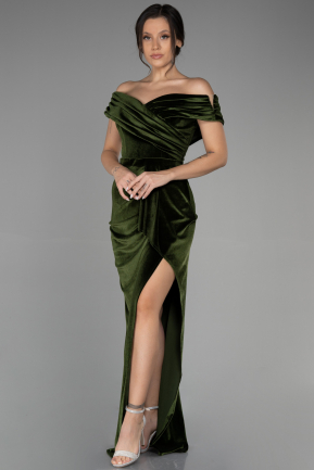 Long Olive Drab Velvet Evening Dress ABU3330