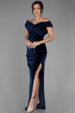 Long Navy Blue Velvet Evening Dress ABU3330