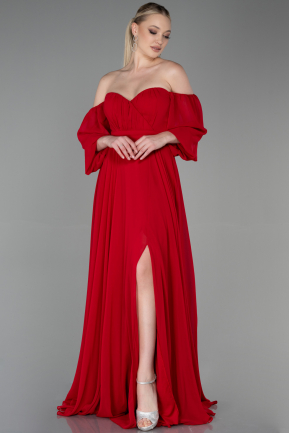 Long Red Chiffon Prom Gown ABU2457