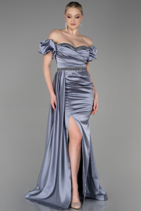 Long Grey Satin Evening Dress ABU3331