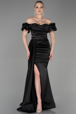 Long Black Satin Evening Dress ABU3331