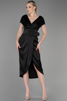 Short Black Satin Invitation Dress ABK1107