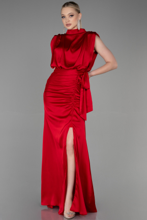 Red Long Satin Evening Dress ABU2133