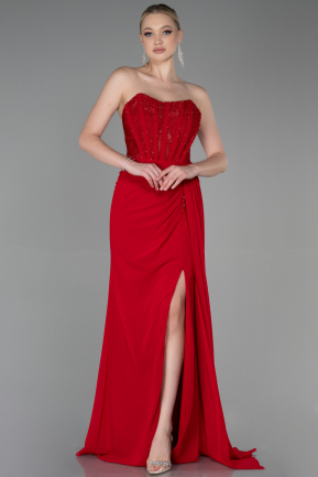 Long Red Chiffon Evening Dress ABU3333