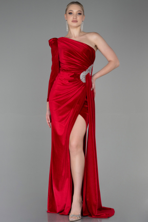 Red Long Velvet Evening Dress ABU2655