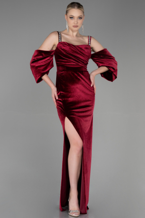 Long Burgundy Velvet Evening Dress ABU3335
