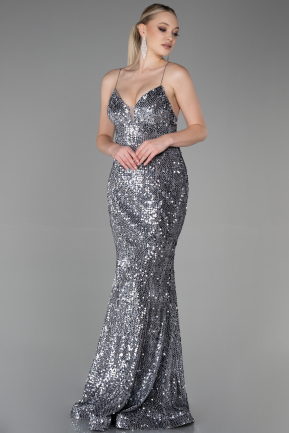 Long Grey Velvet Mermaid Prom Dress ABU3413