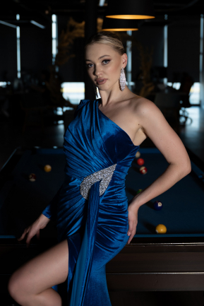 Long Sax Blue Velvet Evening Dress ABU2655