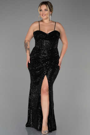 Long Black Scaly Plus Size Evening Dress ABU3322