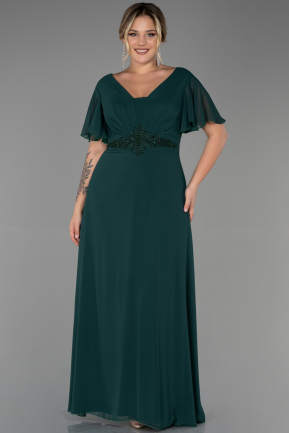 Long Emerald Green Chiffon Plus Size Evening Dress ABU2308