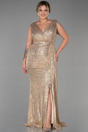Gold Long Scaly Plus Size Evening Dress ABU3194