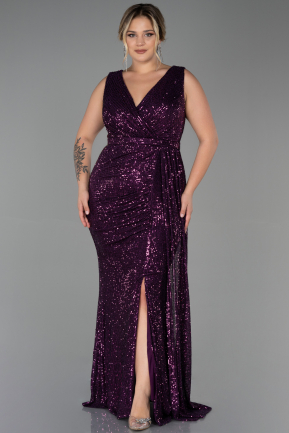 Dark Purple Long Scaly Plus Size Evening Dress ABU3194