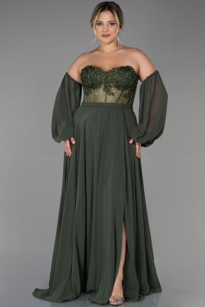 Long Olive Drab Chiffon Plus Size Evening Dress ABU1802