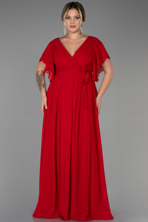 Long Red Chiffon Plus Size Evening Dress ABU3276