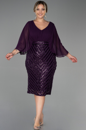 Short Purple Chiffon Plus Size Evening Dress ABK1852