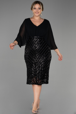 Short Black Chiffon Plus Size Evening Dress ABK1852