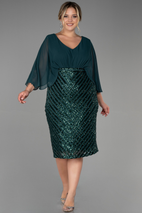 Short Emerald Green Chiffon Plus Size Evening Dress ABK1852