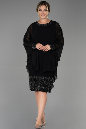Midi Black Chiffon Plus Size Evening Dress ABK1854