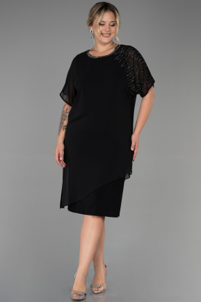 Midi Black Chiffon Plus Size Evening Dress ABK1856