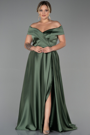 Olive Drab Long Satin Plus Size Evening Dress ABU2355