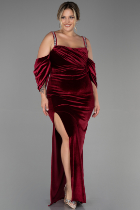Long Burgundy Velvet Plus Size Evening Dress ABU3336