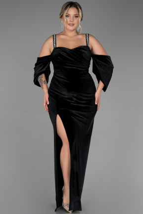 Long Black Velvet Plus Size Evening Dress ABU3336