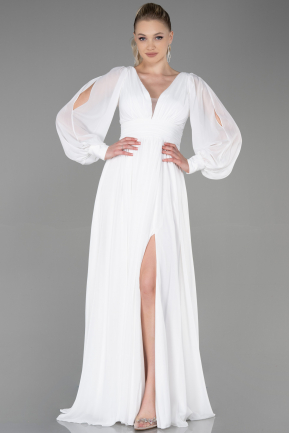 Long White Chiffon Evening Dress ABU1702