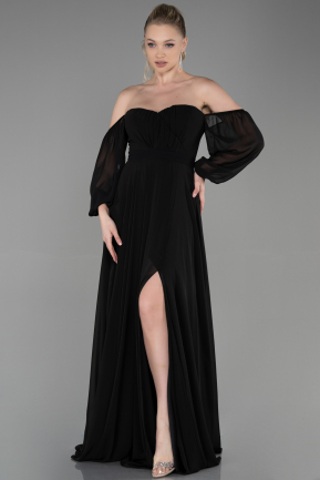 Long Black Chiffon Prom Gown ABU2457