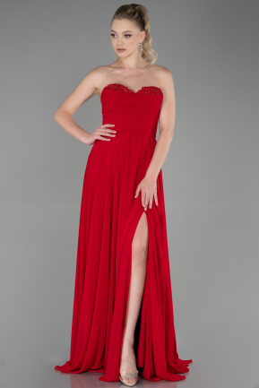 Long Red Chiffon Evening Dress ABU3343