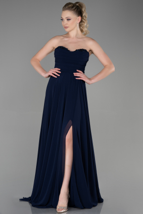 Long Navy Blue Chiffon Evening Dress ABU3343