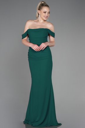 Long Emerald Green Chiffon Plus Size Evening Dress ABU3353