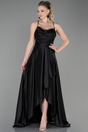 Long Black Satin Prom Gown ABU3242